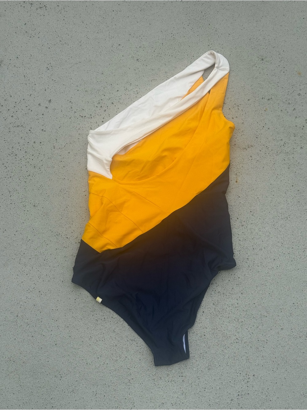 Colorblock One-Shoulder Swimsuit in White, Yellow & Navy - Picture 3 of 8